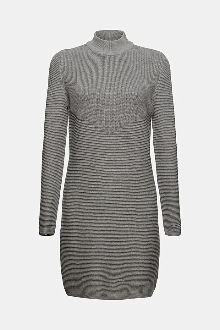 Knit dress with a stand-up collar, organic cotton