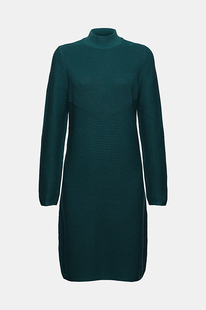Knit dress with a stand-up collar, organic cotton, DARK TEAL GREEN, detail image number 7