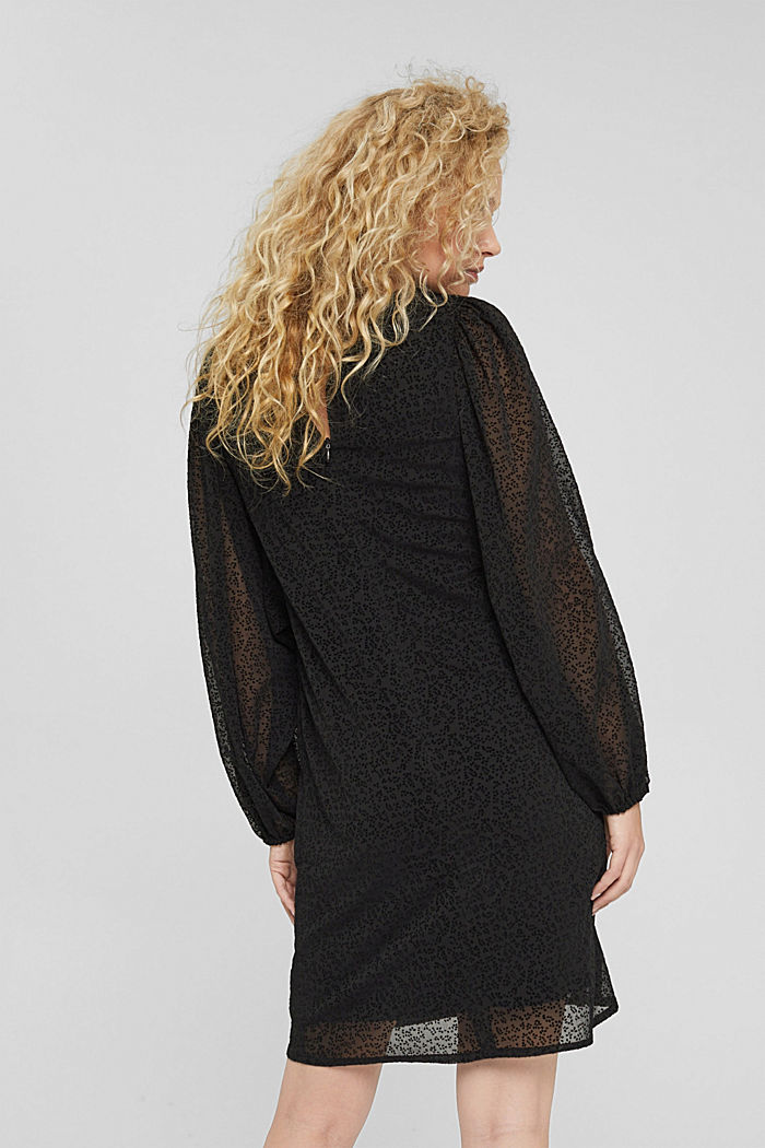 Chiffon jurk met motief met fluwelen look, BLACK, detail image number 2
