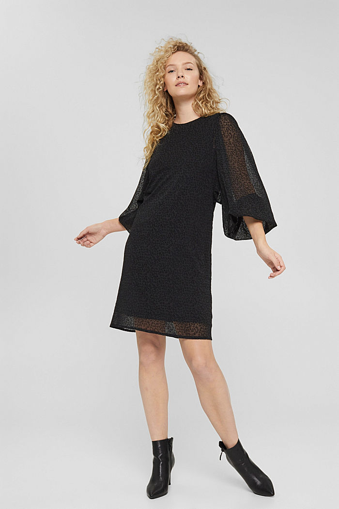 Chiffon jurk met motief met fluwelen look, BLACK, detail image number 5