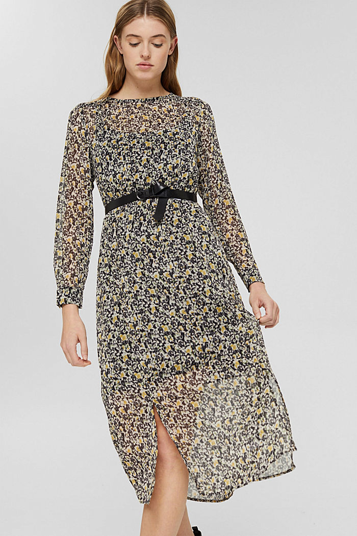 Chiffon jurk met glitter en print, BLACK, detail image number 0