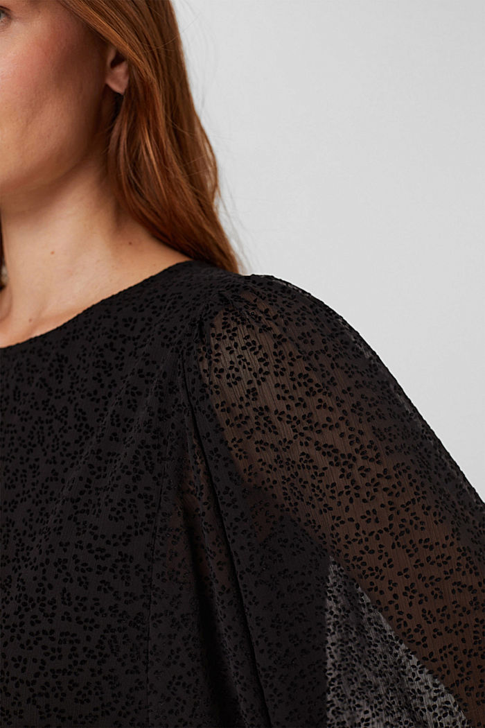 Chiffon blouse met versiering van fluweel, BLACK, detail image number 2