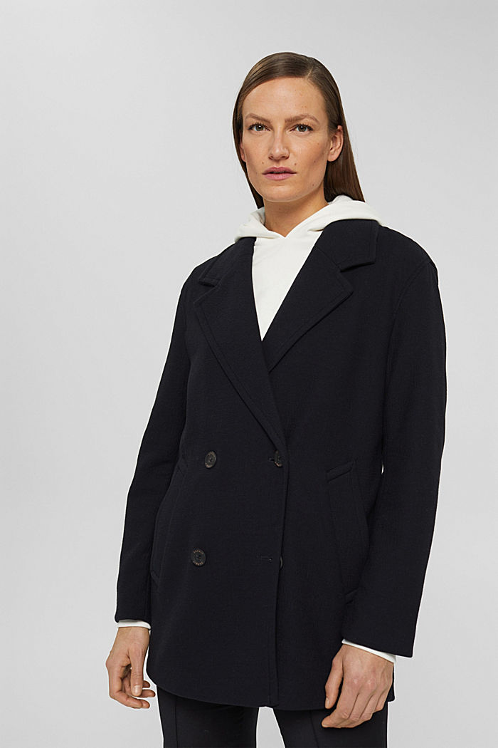 Jersey blazer met dubbele knopenrij, BLACK, detail image number 0