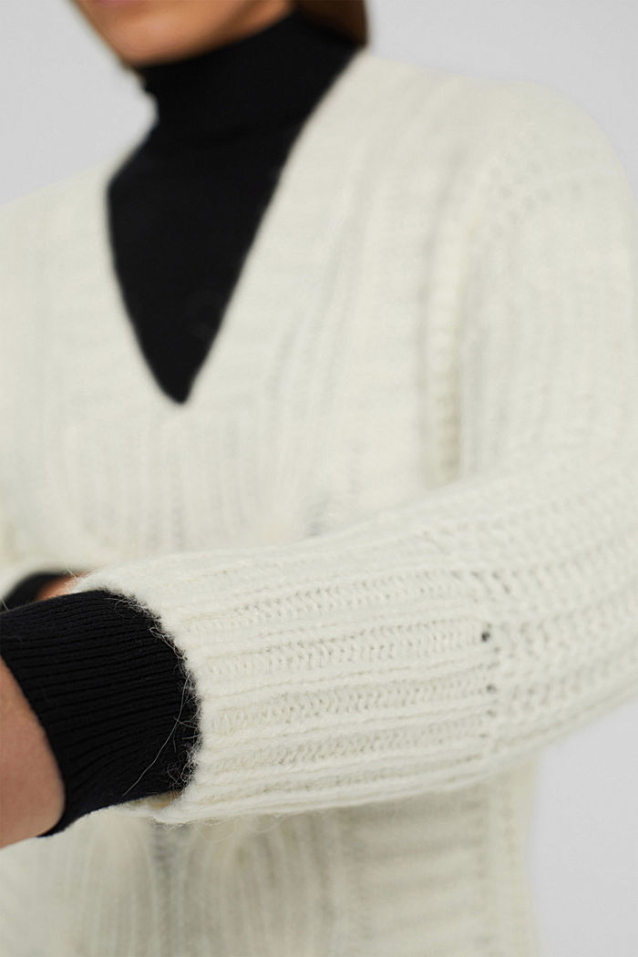 Mit Alpaka/Wolle: Zopfstrick-Pullover, OFF WHITE, detail image number 2