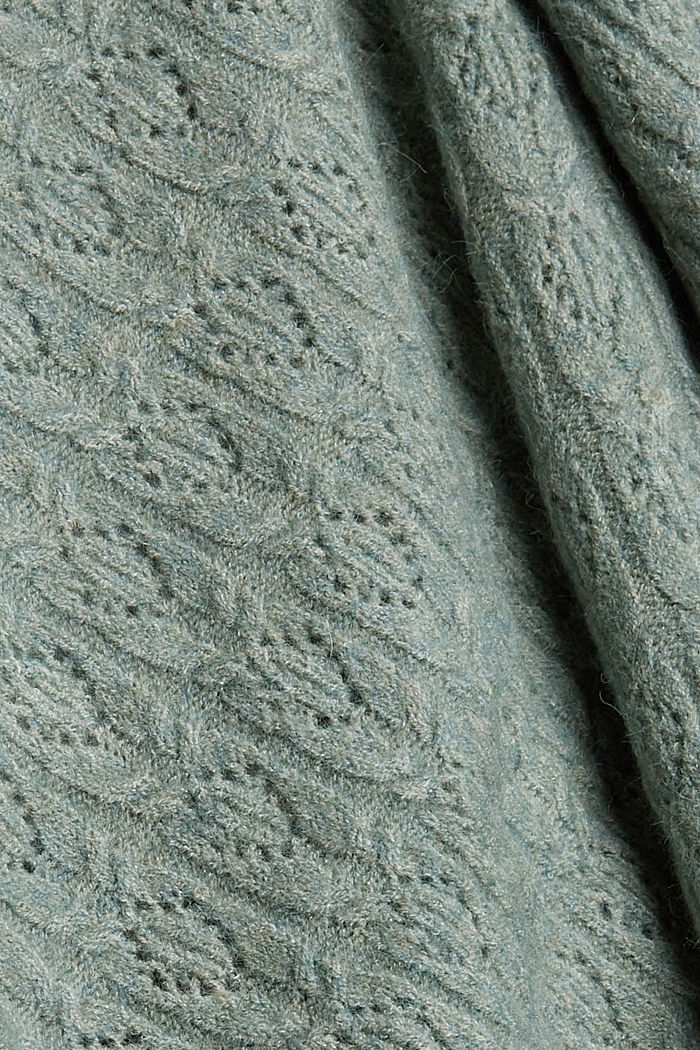 Sisältää alpakanvillaa: reikäneulekuvioitu neuletakki, DUSTY GREEN, detail image number 4