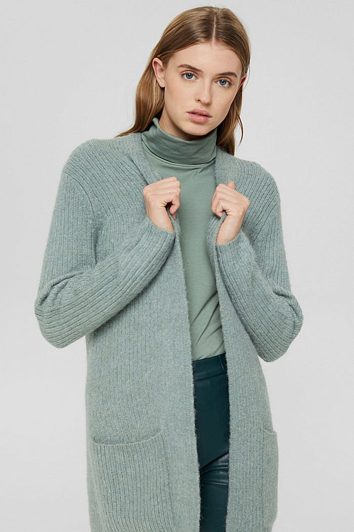 Open, knitted cardigan with alpaca and wool