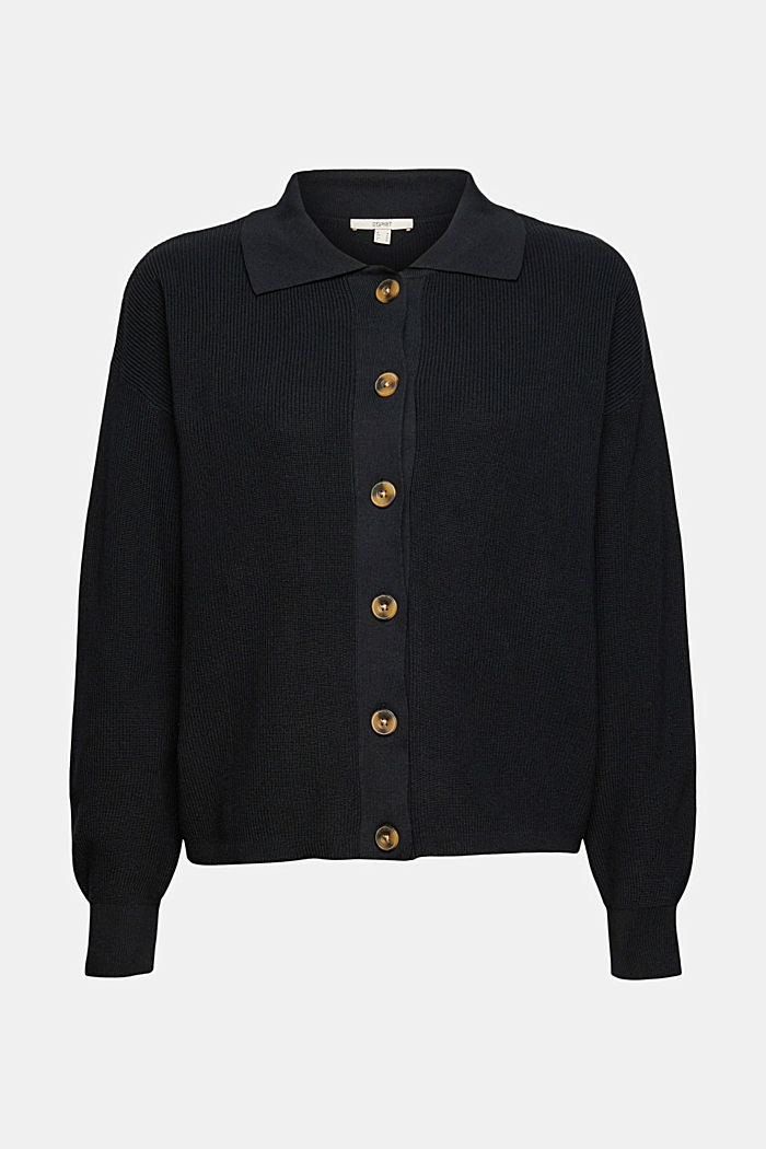 Cardigan de style polo, 100 % coton, BLACK, detail image number 6