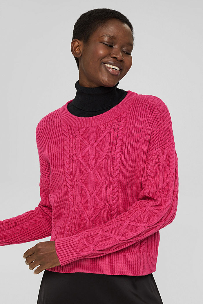 Sweter z wzorem w warkocze z mieszanki bawełnianej