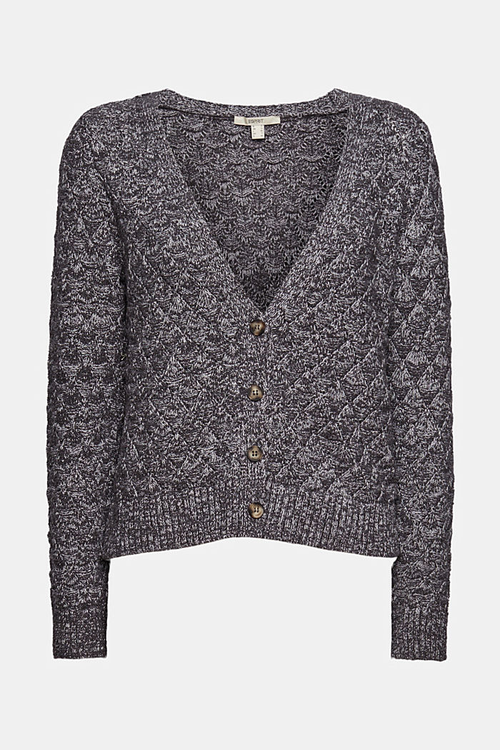 Cardigan in Mouline-Optik, Organic Cotton, ANTHRACITE, overview
