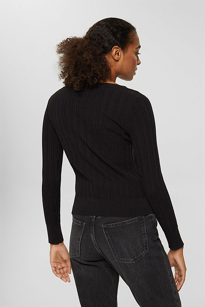 Sweter z prążkowanej dzianiny, 100% bawełny, BLACK, detail image number 3