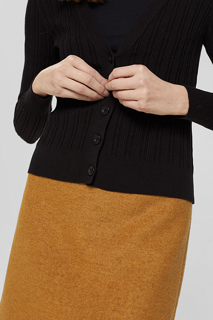 Cardigan en maille côtelée 100 % coton, BLACK, detail image number 2