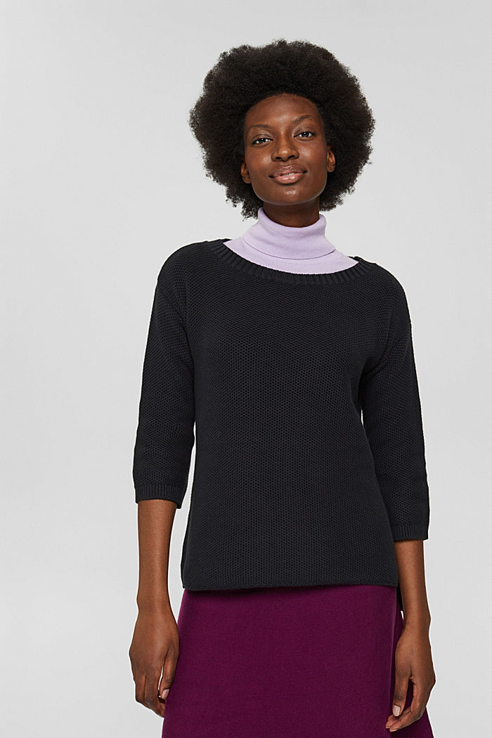 Basic-Pullover aus 100% Baumwolle, BLACK, detail image number 0