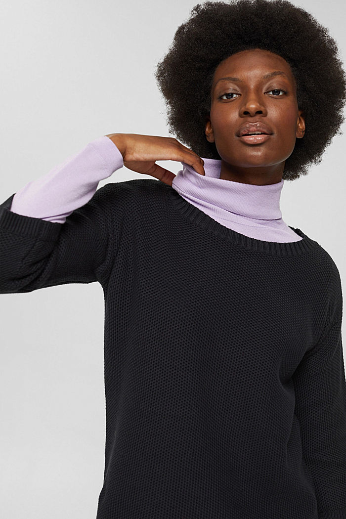 Basic-Pullover aus 100% Baumwolle, BLACK, overview