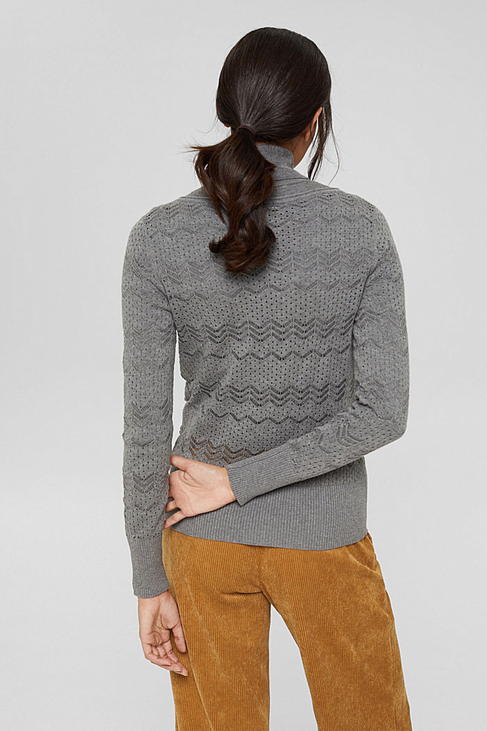 Sweter w ażurowy wzór, 100% bawełny, GUN METAL, detail image number 3