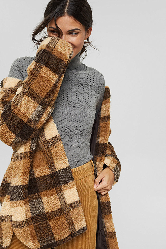 Sweter w ażurowy wzór, 100% bawełny, GUN METAL, overview