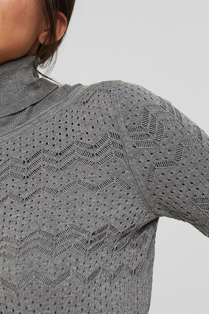 Sweter w ażurowy wzór, 100% bawełny, GUN METAL, detail image number 2