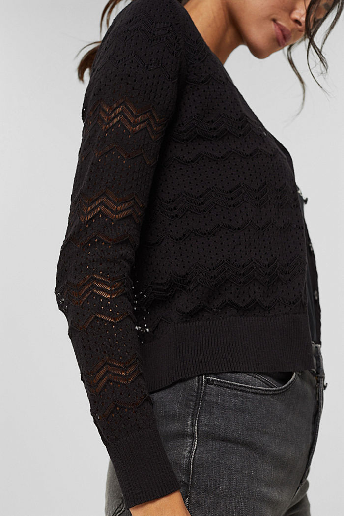 Kardigan w ażurowy wzór, 100% bawełny, BLACK, detail image number 2