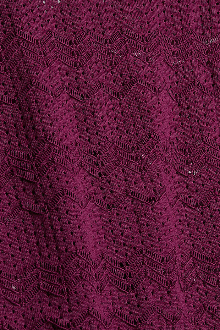 Cardigan à motif ajouré, 100 % coton, PLUM RED, detail image number 4