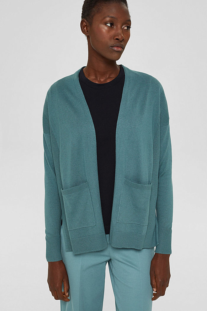 Fine knit cardigan made of blended organic cotton