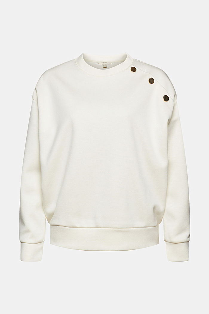 Scuba-Sweatshirt mit Knopfdetail, OFF WHITE, overview