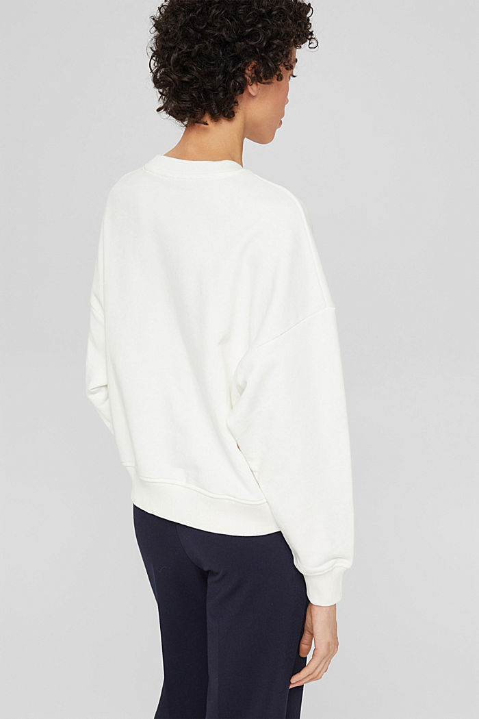 Sweatshirt met logoborduursel, katoenmix, OFF WHITE, detail image number 3