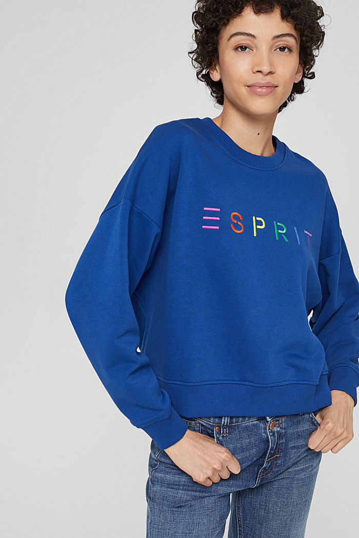 Sweatshirt met logoborduursel, katoenmix, BRIGHT BLUE, overview