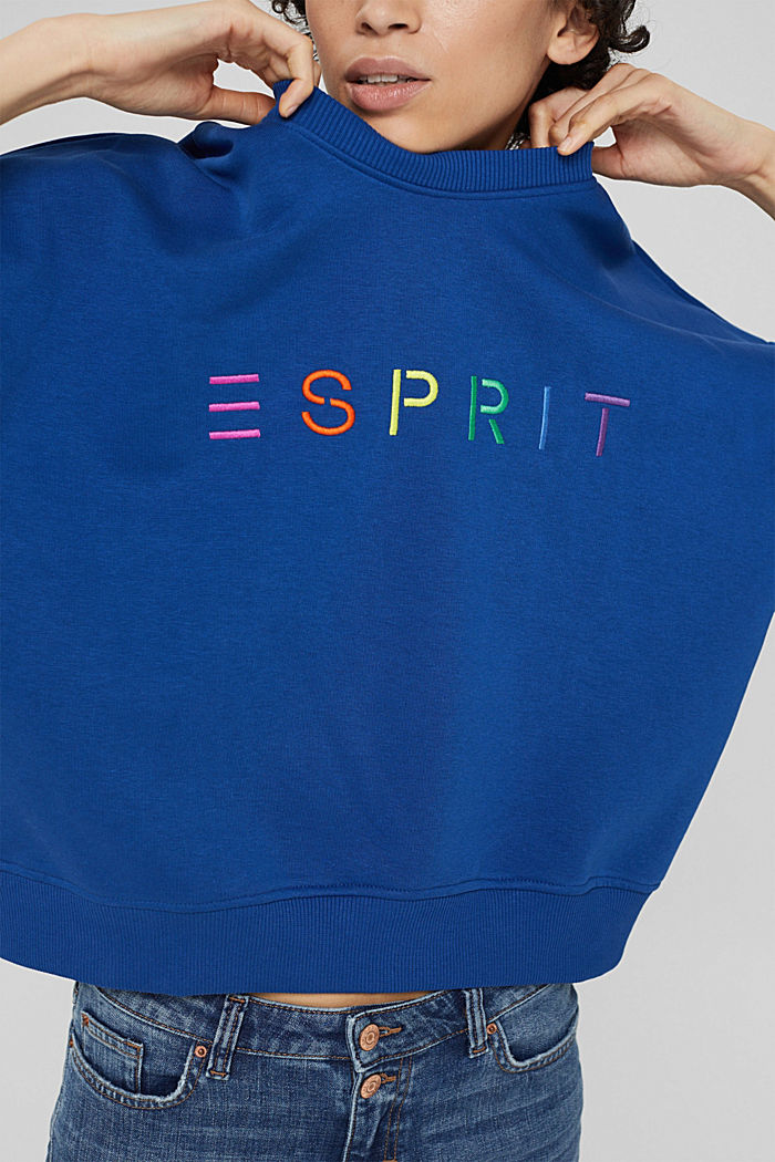 Sweatshirt met logoborduursel, katoenmix, BRIGHT BLUE, detail image number 2
