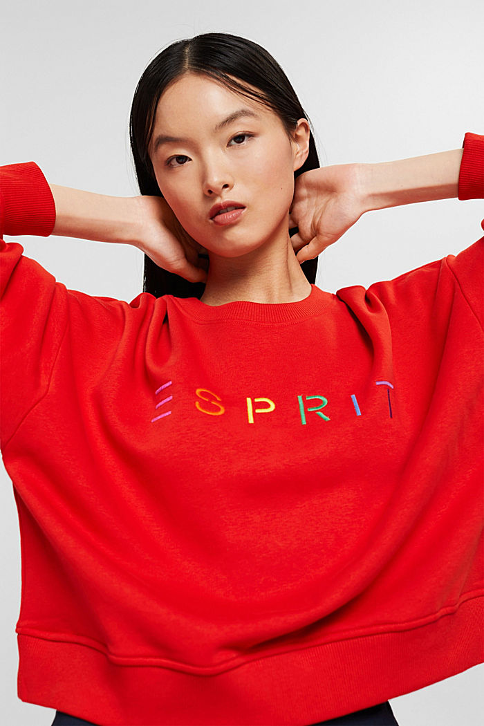 Sweatshirt met logoborduursel, katoenmix, ORANGE RED, detail image number 7