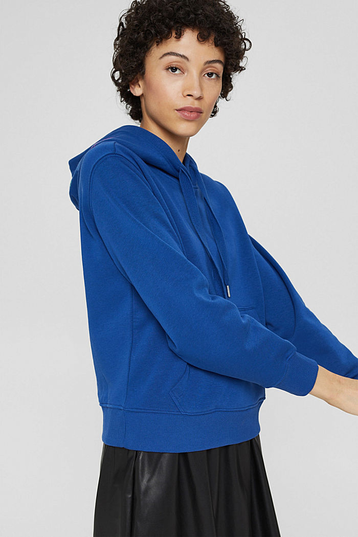 Sweat-shirt à capuche et logo brodé, en coton mélangé, BRIGHT BLUE, detail image number 0