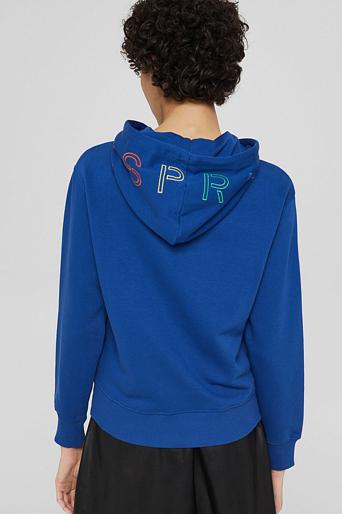Sweat-shirt à capuche et logo brodé, en coton mélangé, BRIGHT BLUE, detail image number 3