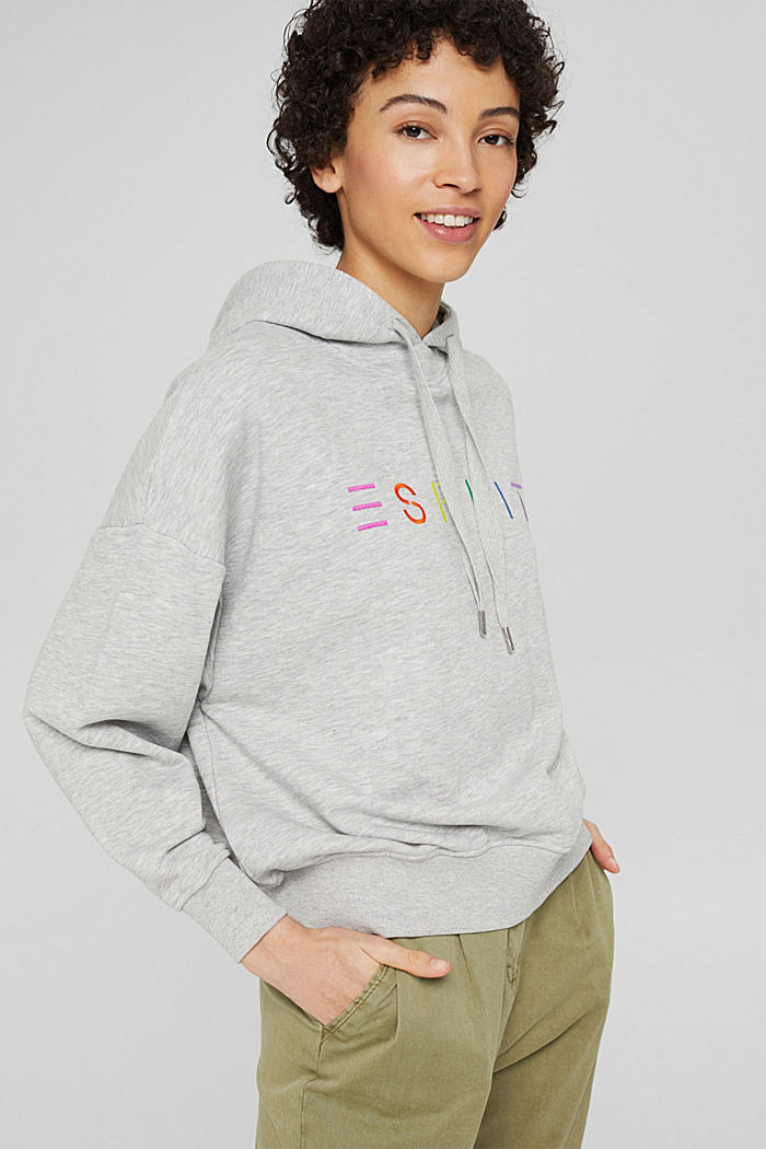 Gemêleerde hoodie met kleurrijke logoborduursels, LIGHT GREY, overview