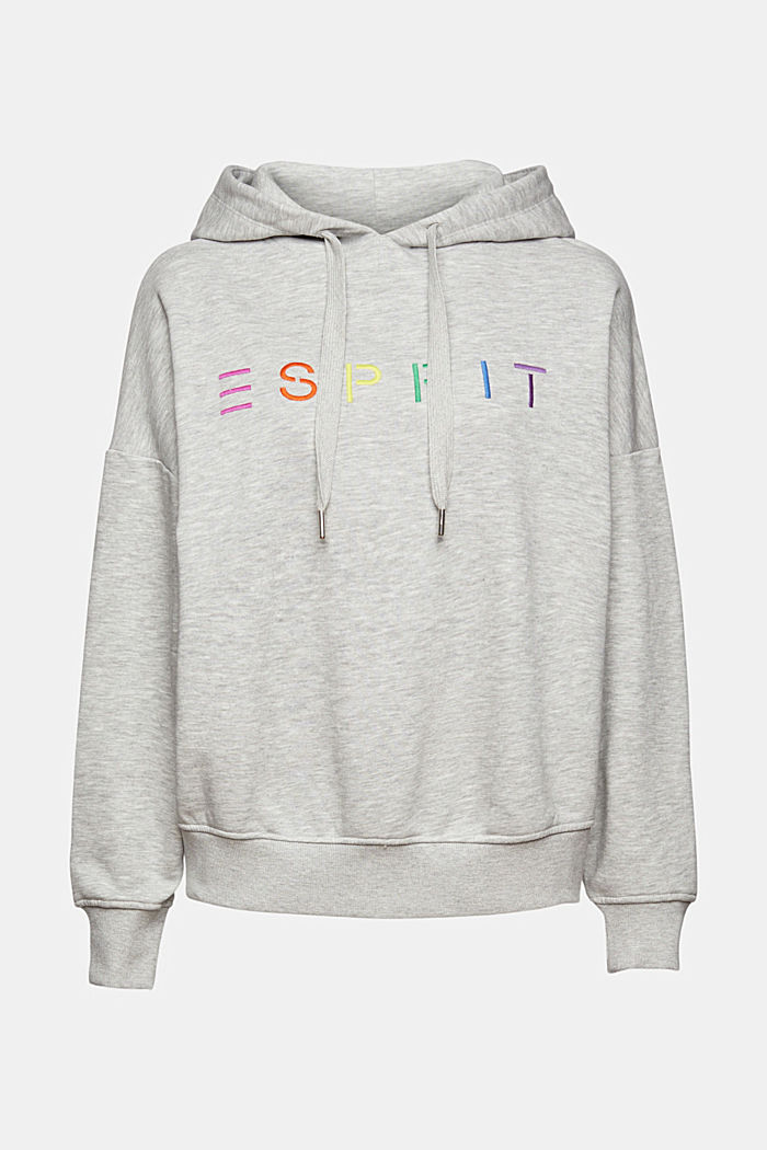 Gemêleerde hoodie met kleurrijke logoborduursels, LIGHT GREY, detail image number 5