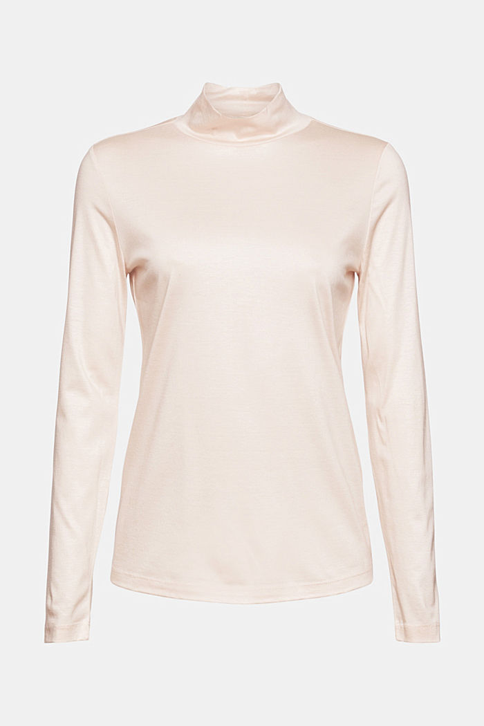 With TENCEL™: basic long sleeve top with a stand-up collar