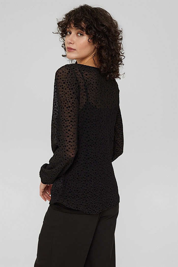 Mesh blouse met stippen met fluweellook, BLACK, detail image number 3
