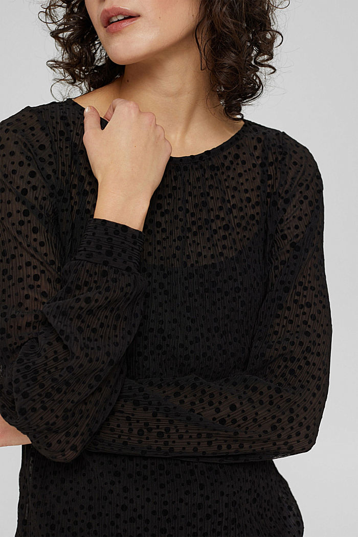 Mesh blouse met stippen met fluweellook, BLACK, detail image number 2