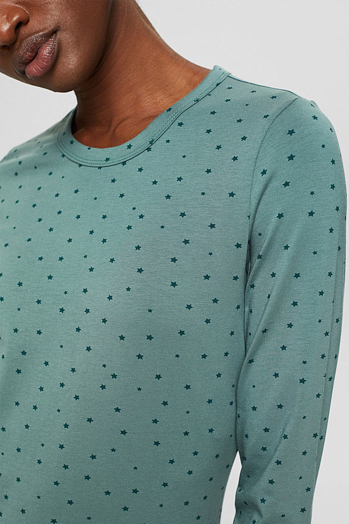 T-shirt à manches longues à imprimé étoiles, coton biologique, TEAL BLUE, detail image number 2