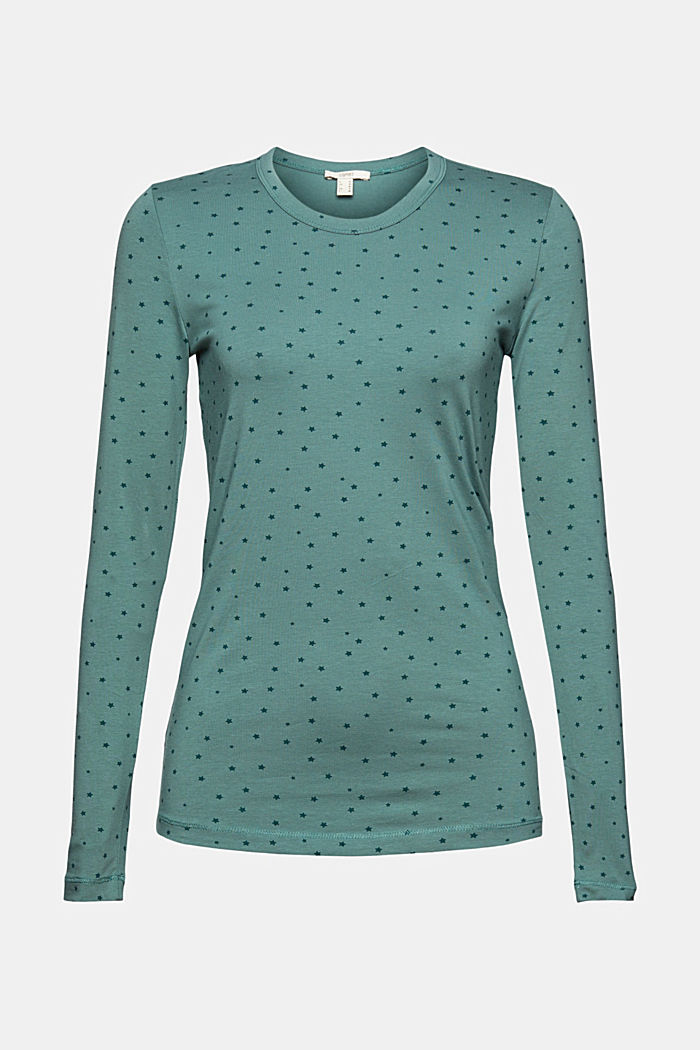 T-shirt à manches longues à imprimé étoiles, coton biologique, TEAL BLUE, detail image number 6