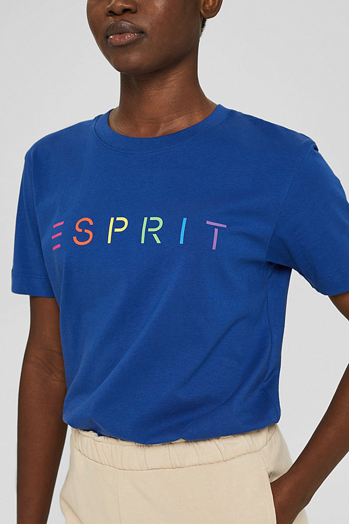 T-shirt met logo print, biologisch katoen, BRIGHT BLUE, detail image number 2