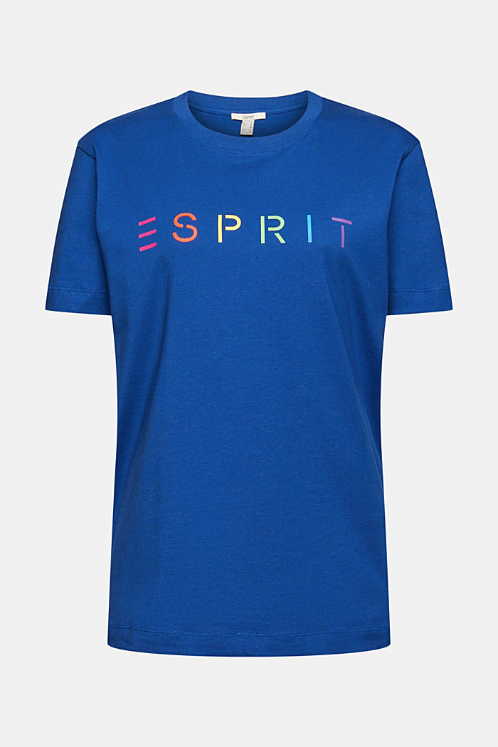 T-shirt met logo print, biologisch katoen, BRIGHT BLUE, overview