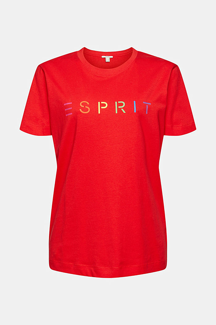 T-shirt met logo print, biologisch katoen, ORANGE RED, overview