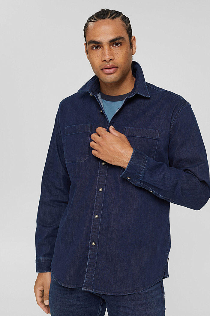 En matière recyclée : la chemise en jean en coton bio mélangé, BLUE RINSE, detail image number 0