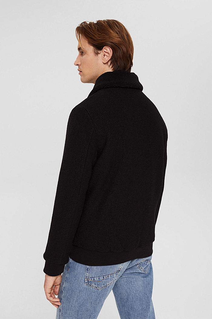 À teneur en laine : la veste à col en fourrure synthétique, BLACK, detail image number 2