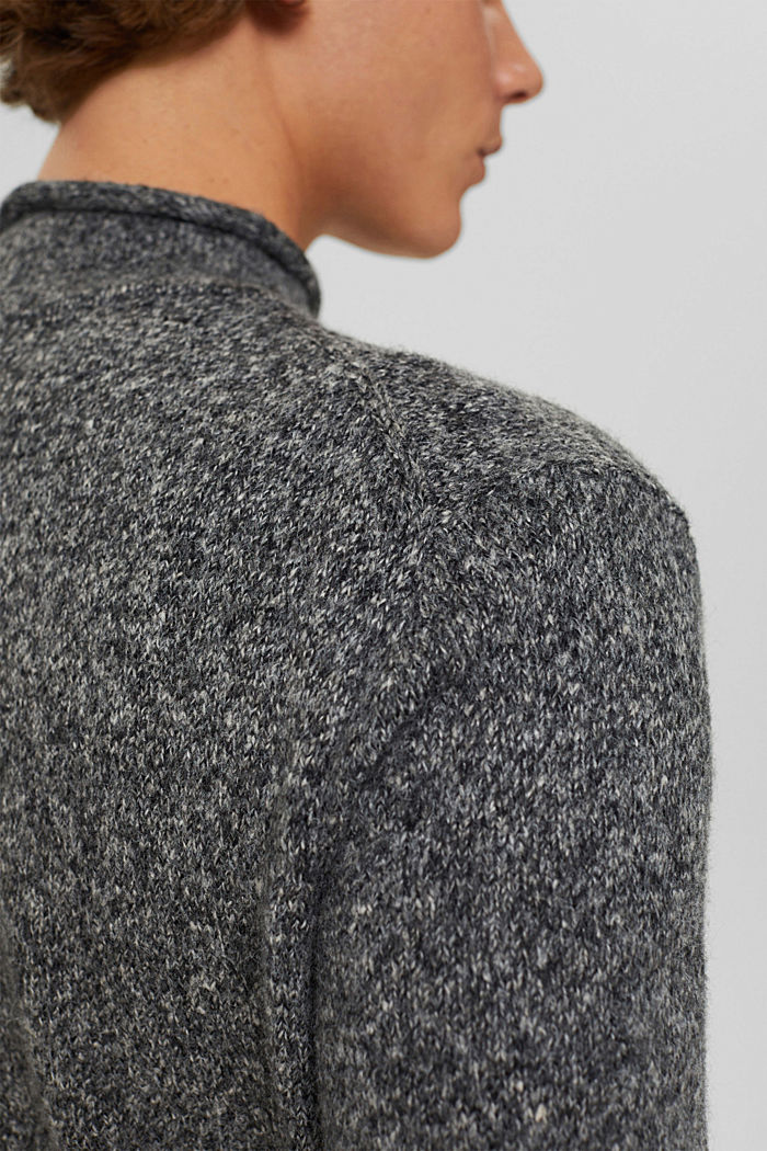 Reciclado: jersey en mezcla de lana con cuello alto, DARK GREY, detail image number 5