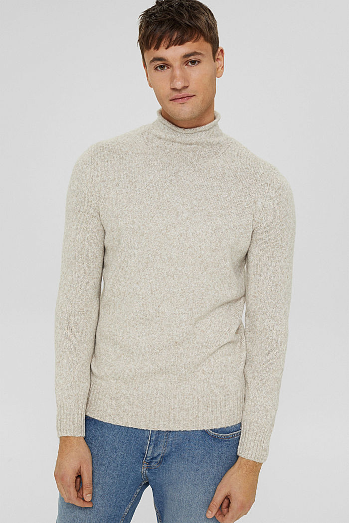 Reciclado: jersey en mezcla de lana con cuello alto, OFF WHITE, detail image number 0