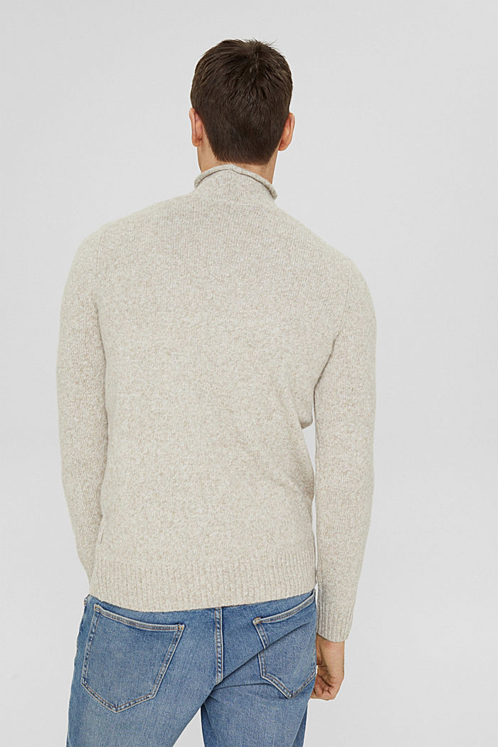 Reciclado: jersey en mezcla de lana con cuello alto, OFF WHITE, detail image number 2