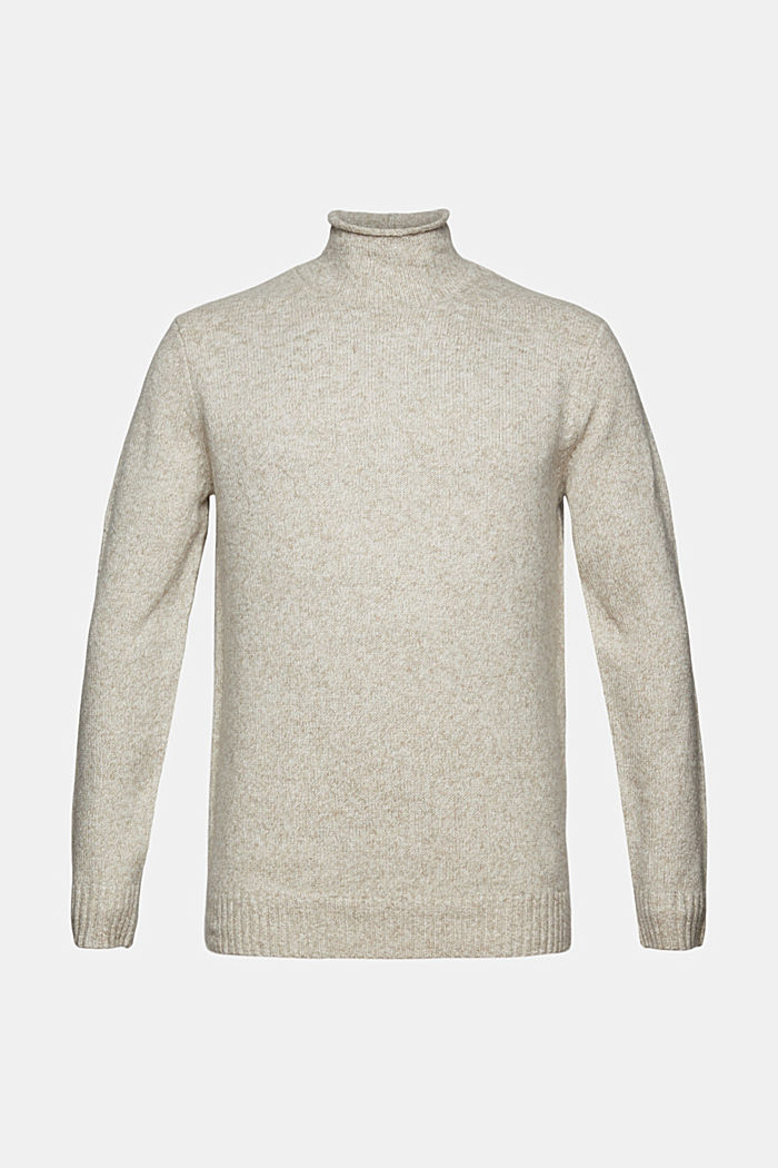 Reciclado: jersey en mezcla de lana con cuello alto, OFF WHITE, detail image number 4
