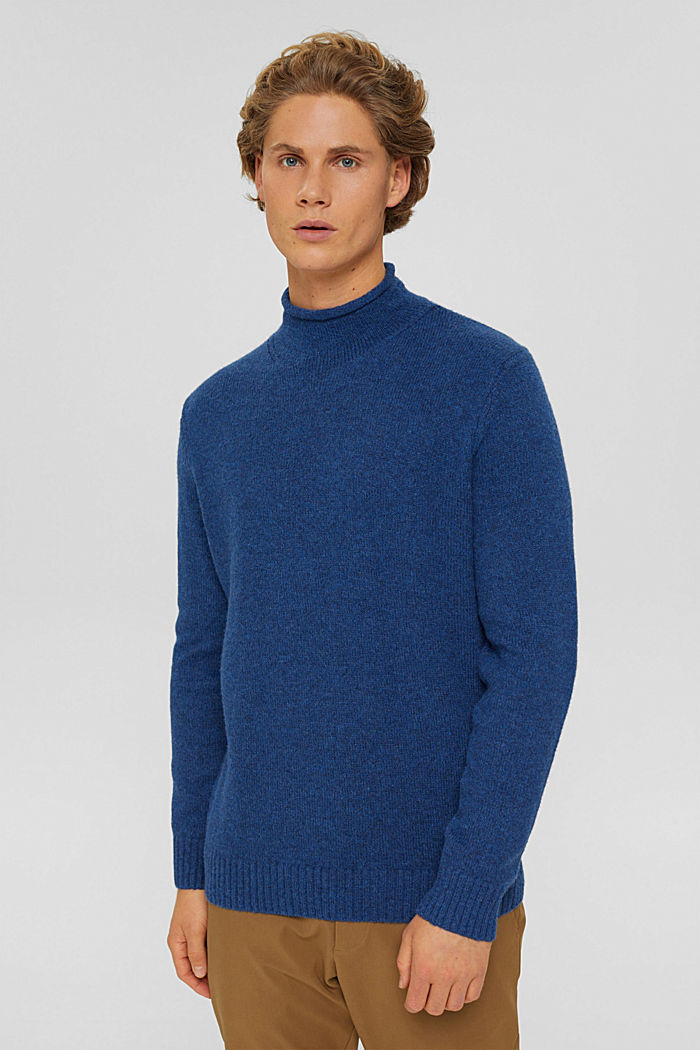 Reciclado: jersey en mezcla de lana con cuello alto, NEW DARK BLUE, detail image number 0