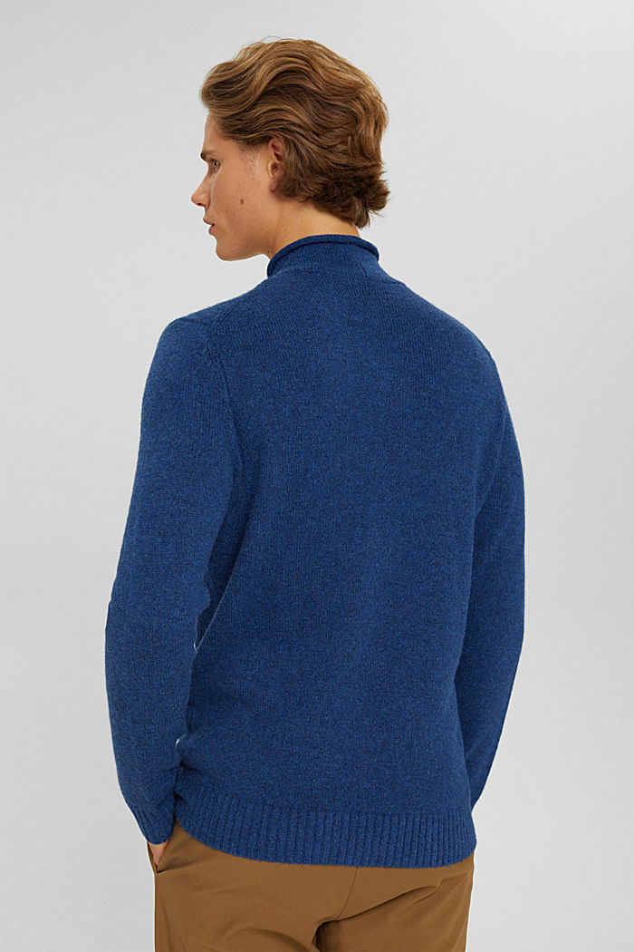Gerecycled: trui van een wolmix met opstaande kraag, NEW DARK BLUE, detail image number 3