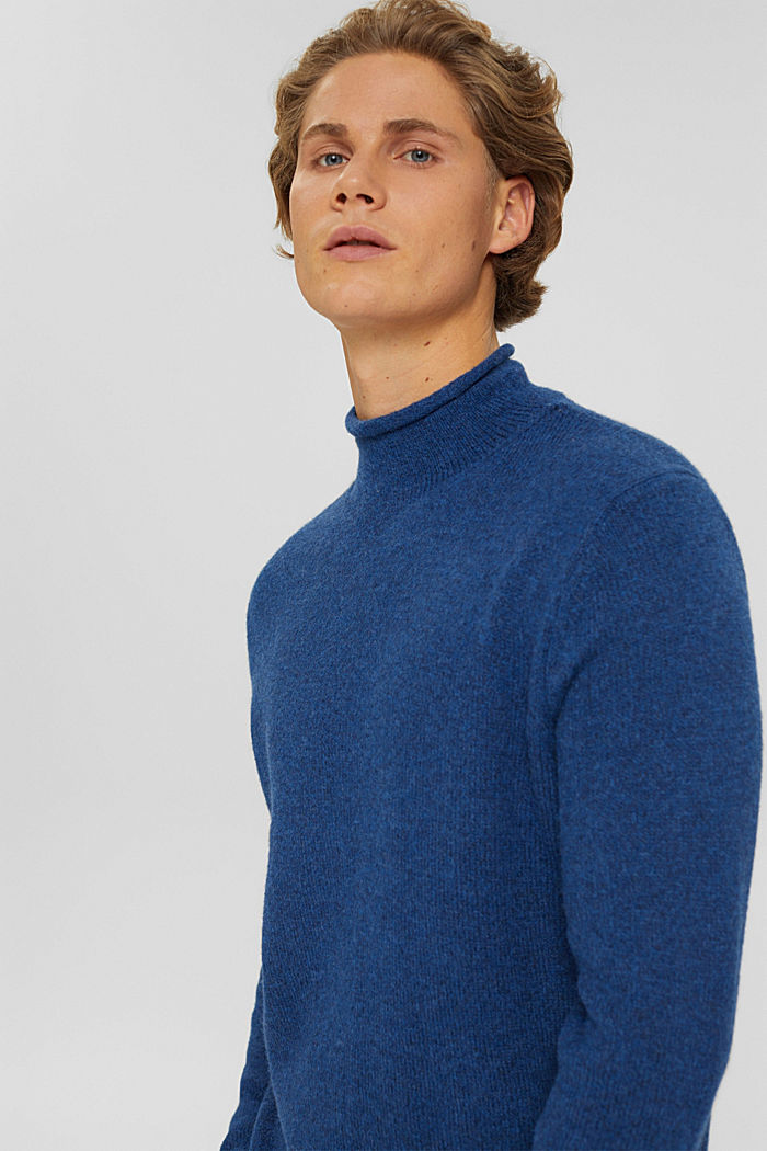 Reciclado: jersey en mezcla de lana con cuello alto, NEW DARK BLUE, detail image number 7
