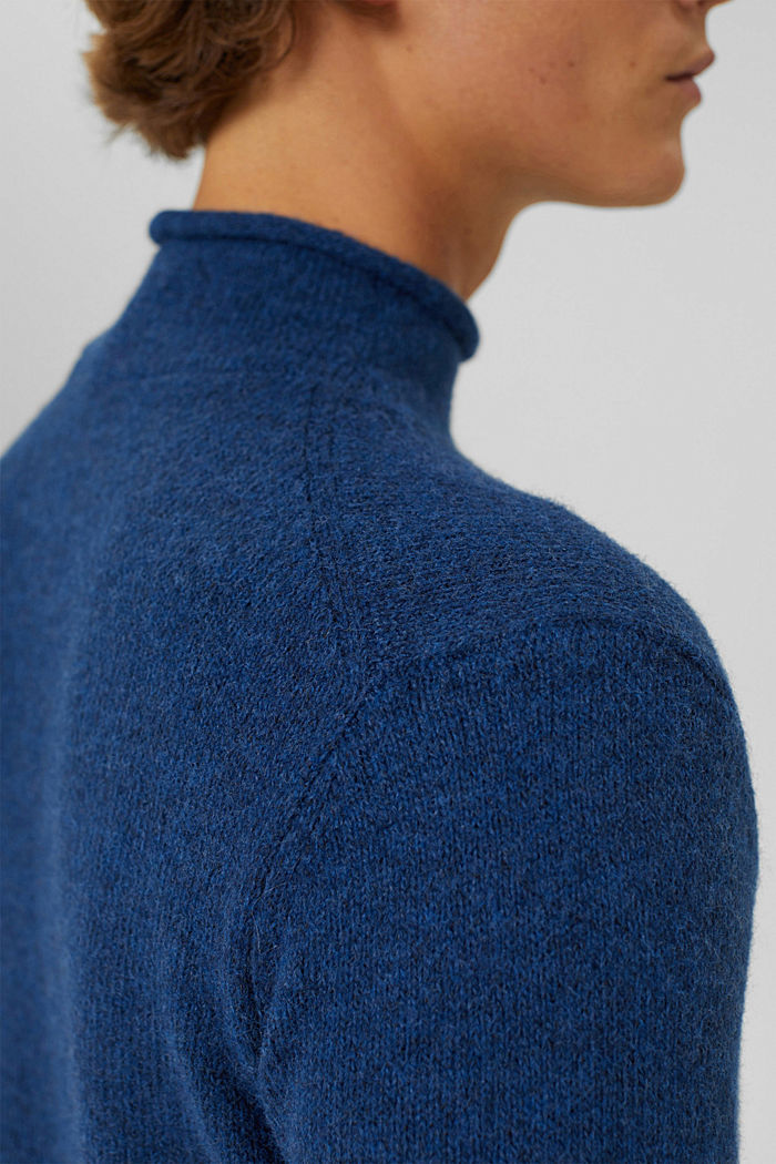 Reciclado: jersey en mezcla de lana con cuello alto, NEW DARK BLUE, detail image number 2
